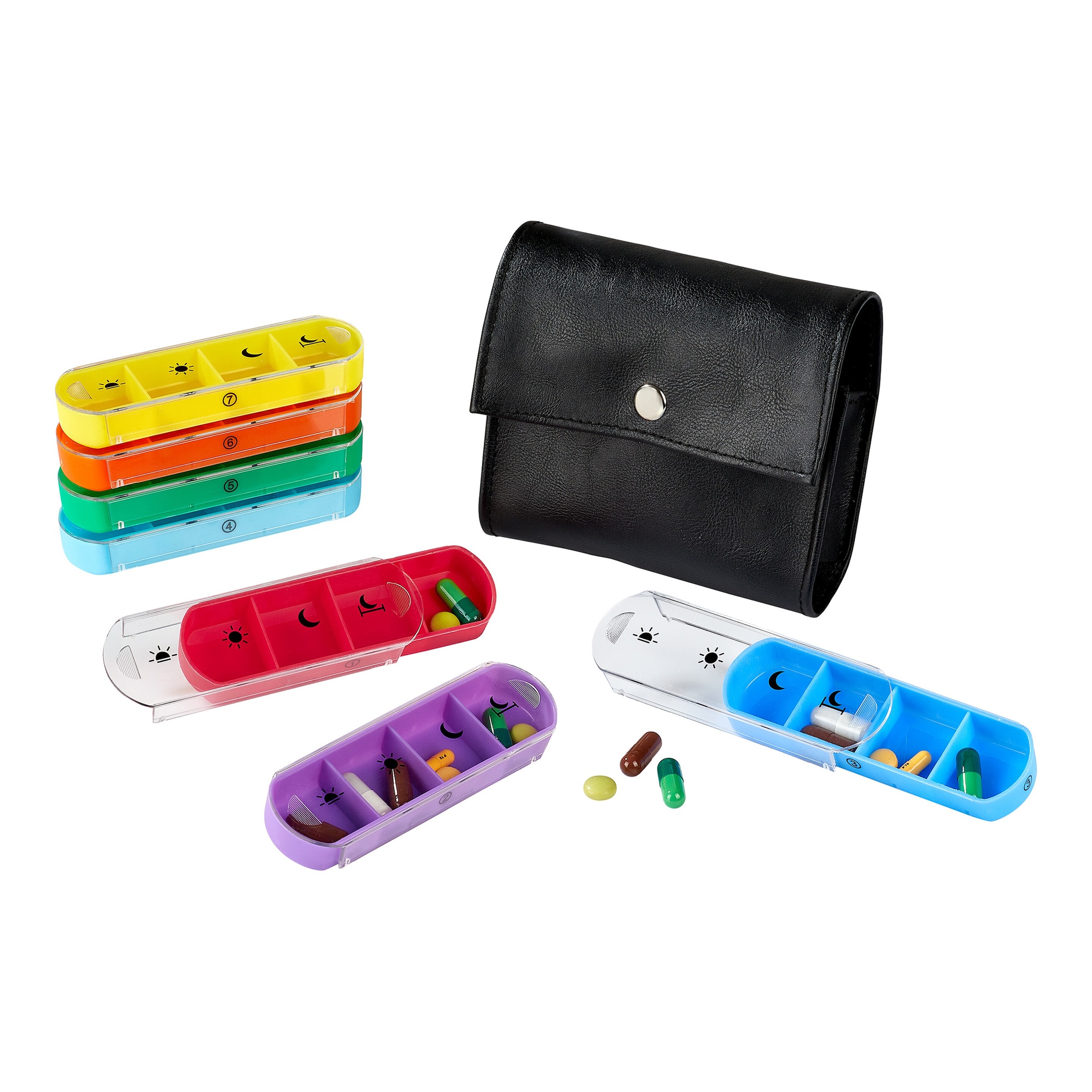 Tablettenbox 7 Tage "Regenbogen" schwarz