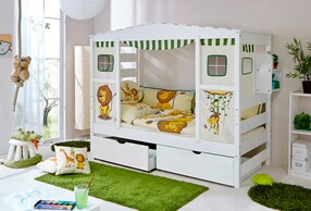 Hausbett mit Bettkasten "Safari" Kiefer Weiß