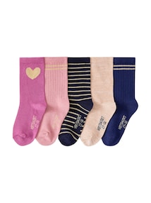 5er-Pack Socken Mädchen mit Glitzereffekt und Herzmotiv
