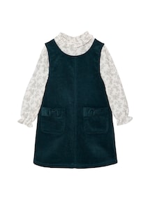 Mädchen-Set: Samt-Trägerkleid und Bluse aus Musselin