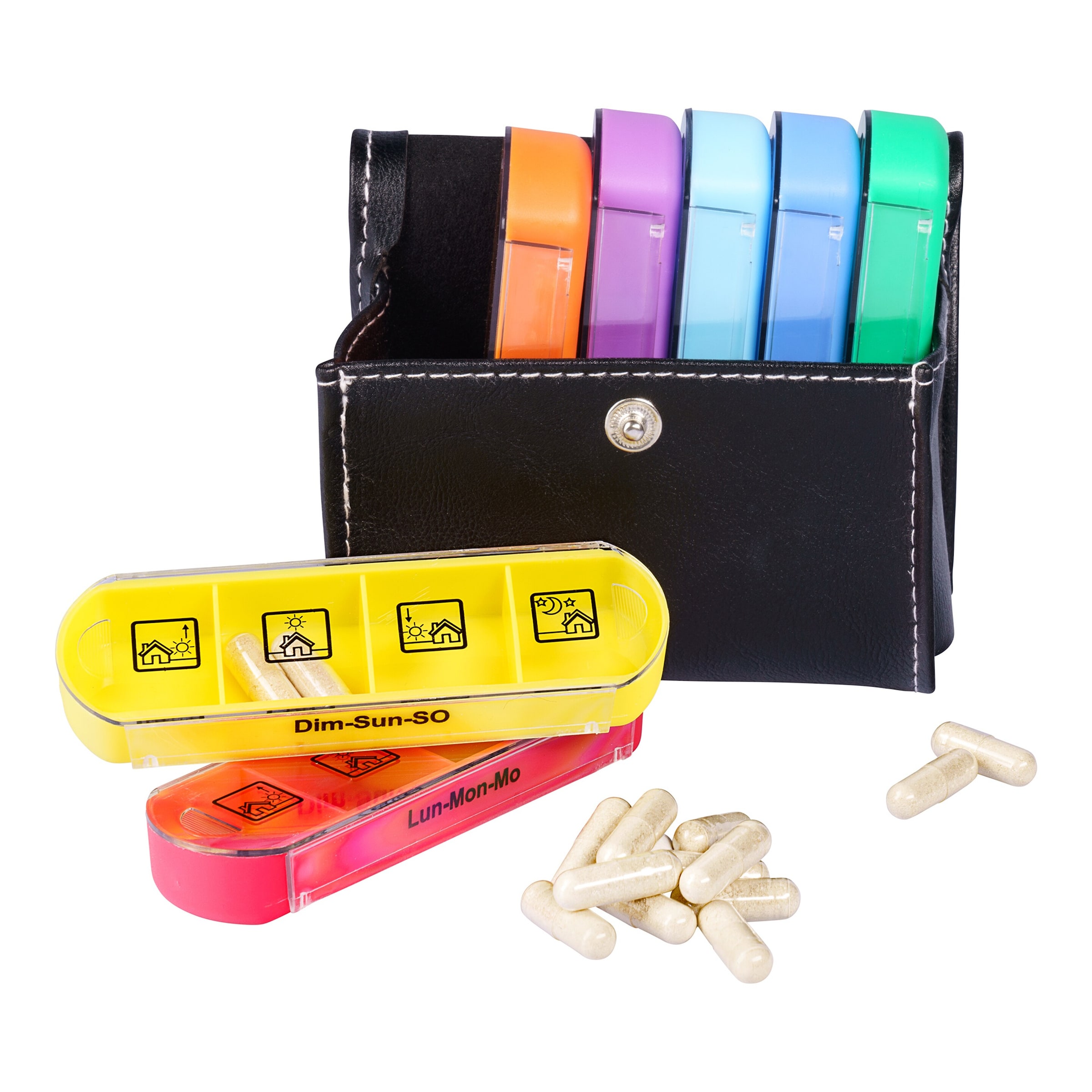 Tablettenbox 7 Tage mit Etui mehrfarbig