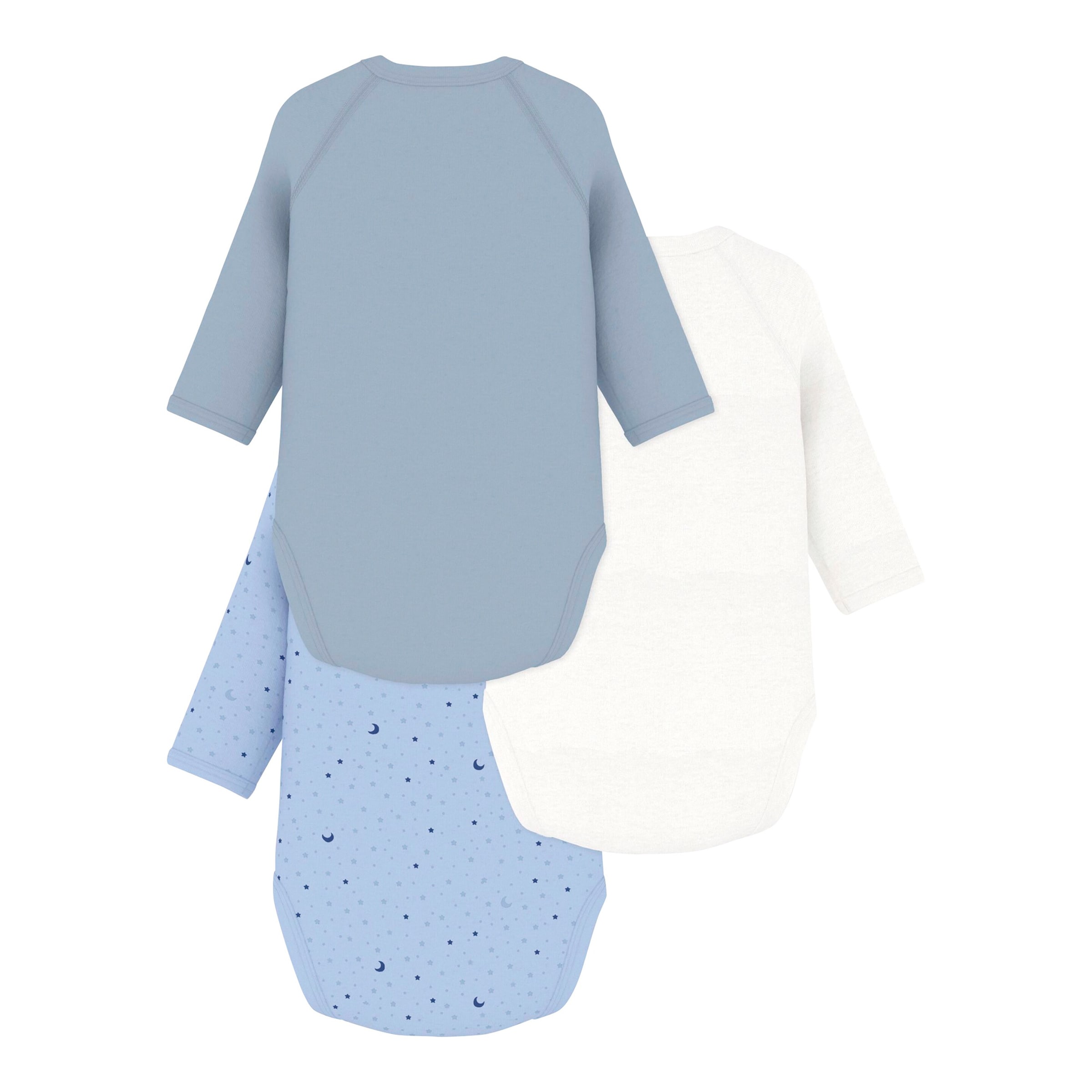 Petit Bateau 3er-Pack Wickelbodys langarm Mond Sterne