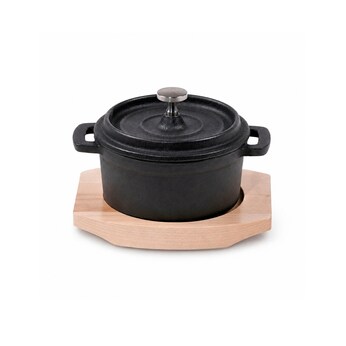 Freyersbacher Mini Cocotte 9 cm Gusseisen, Kleiner Emaille Topf | Rund, mit Brett und Tuch