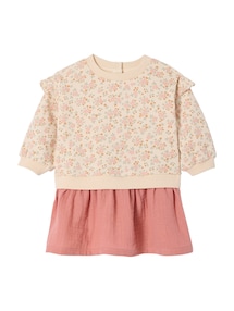 2-in-1 Kleid aus Sweatware & Musselin für Babys