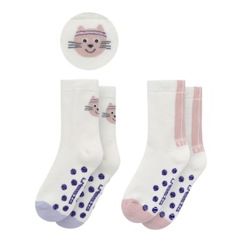 Lot de 2 paires de chaussettes antidérapantes chat rayures