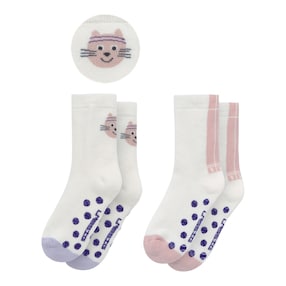 Lot de 2 paires de chaussettes antidérapantes chat rayures