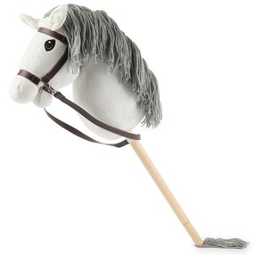 Bieco Hobby Horse Steckenpferd Schimmel - Größe M, mit Trense | abnehmbarer Stock & Schweif, für Springreiten, Dressur & Spielen | Hobby Horse Pferde