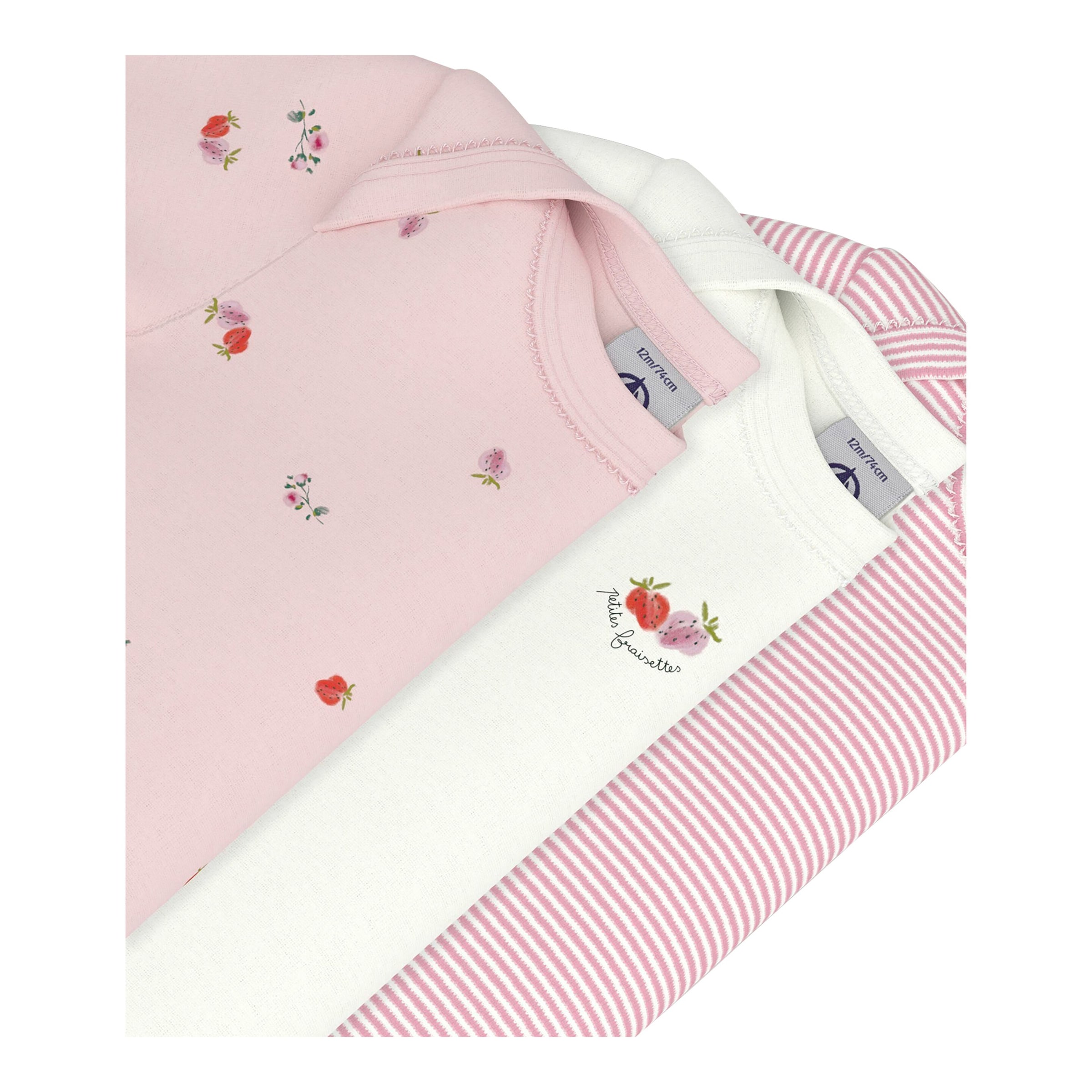 3er-Pack Bodys kurzarm Ringel Erdbeeren