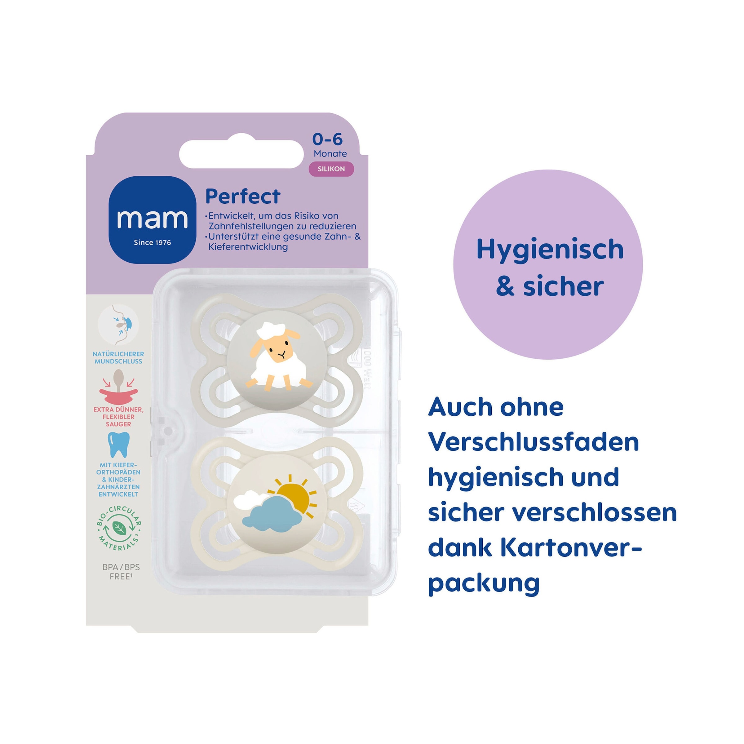 Mam 2er-Pack Schnuller Perfect Silikon, 0-6M