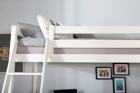 Hochbett „Felix“ mit Schreibtisch Kiefer massiv Weiß