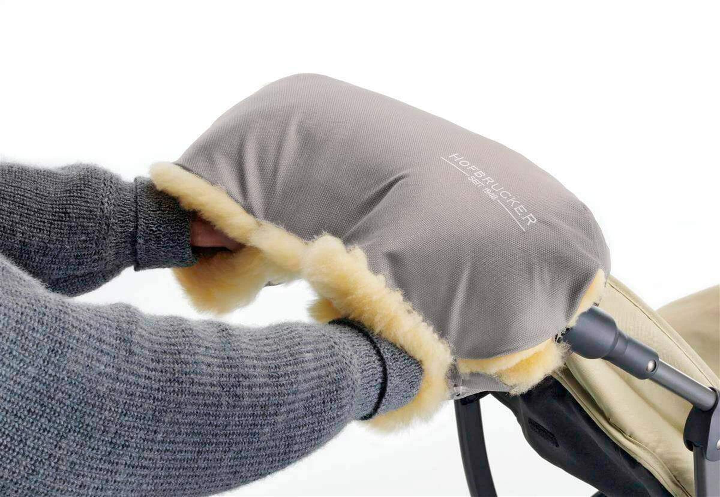 Hofbrucker Lammfell-Handwärmer für Kinderwagen Lammfell Handmuff silber