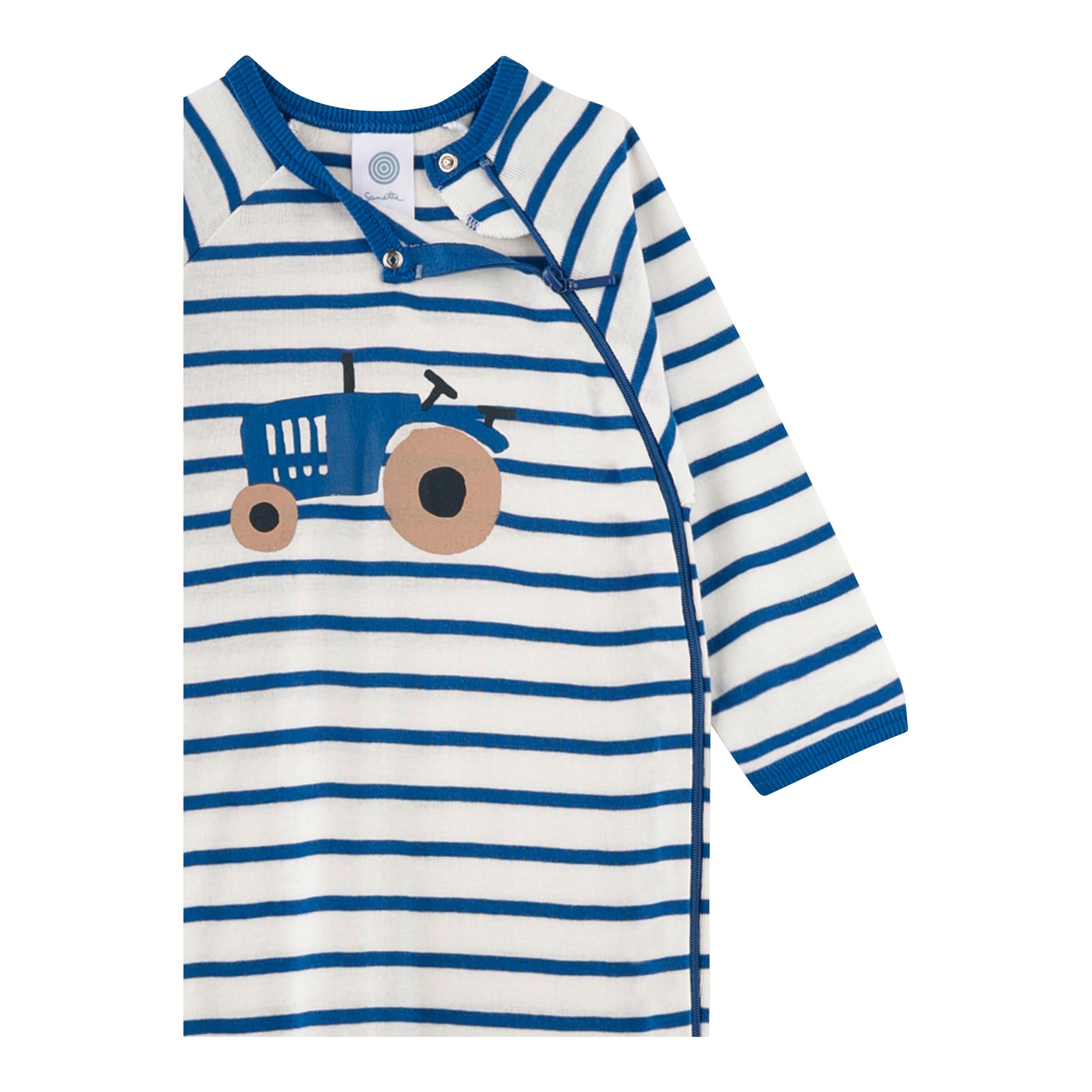 Schlafoverall mit Klappfuß Traktor Ringel