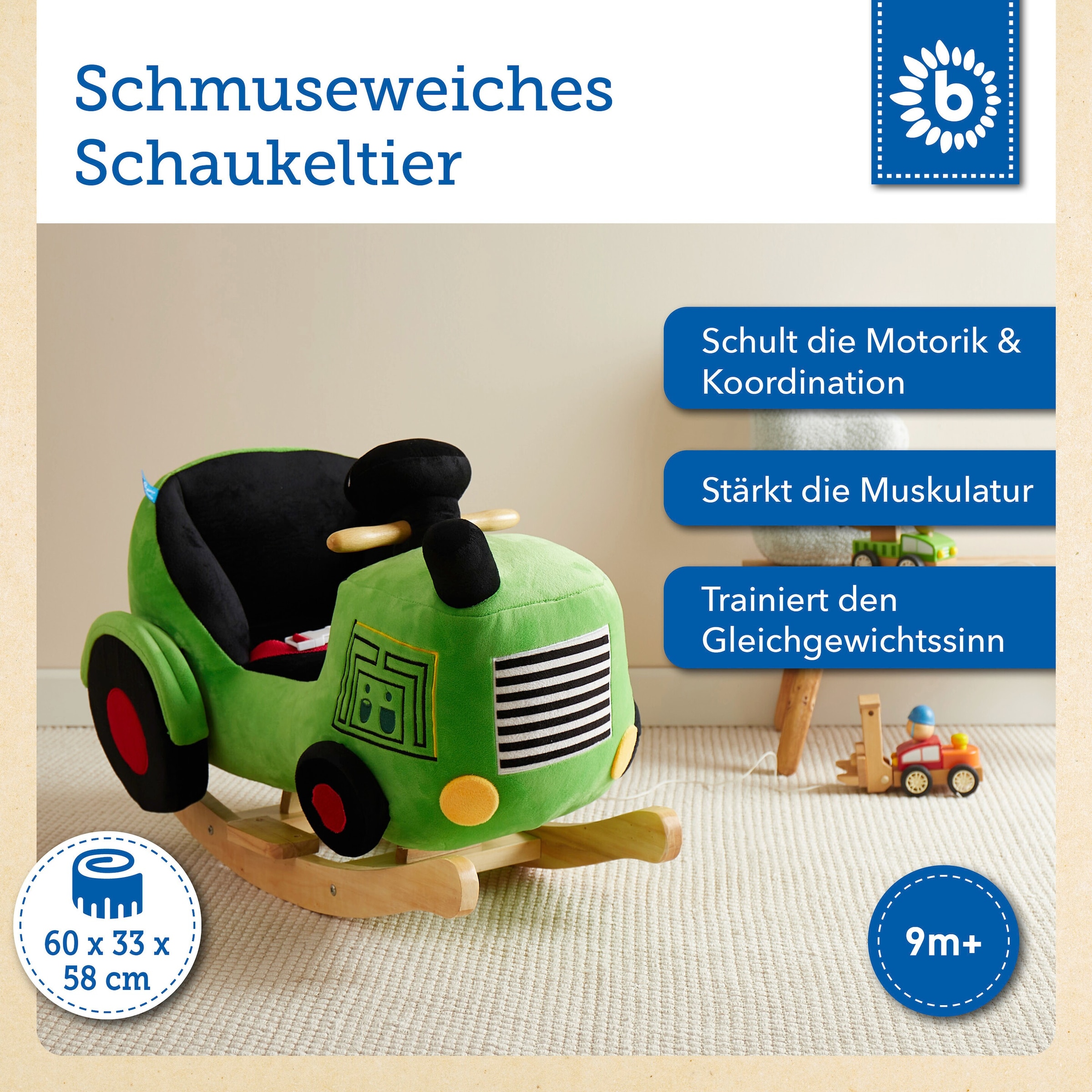 Bieco Plüsch Schaukeltier Traktor