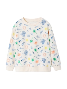 Jungen Sweatshirt Allover-Print mit Strand-Motiven, Recycling-Polyester