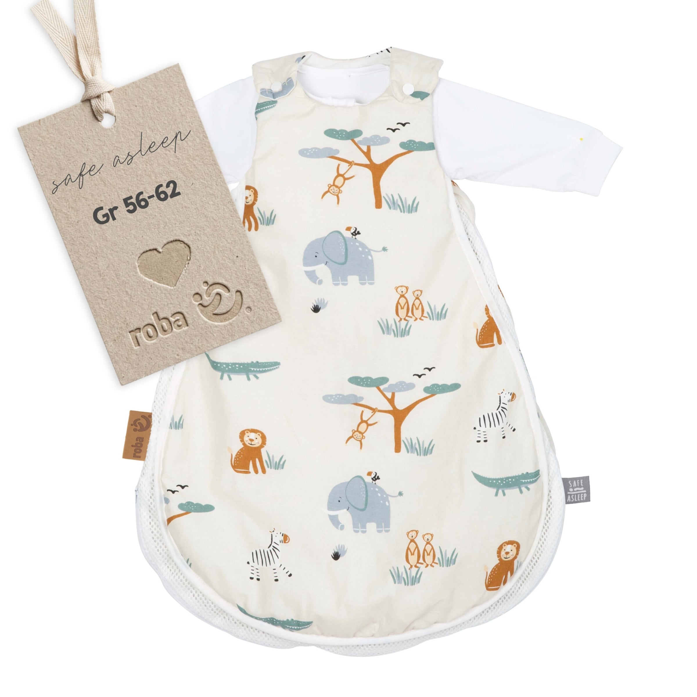 Roba Schlafsack Air PLUS 'safe asleep', 2 Tlg, Größe 56/62 Savanna Friends safe asleep®