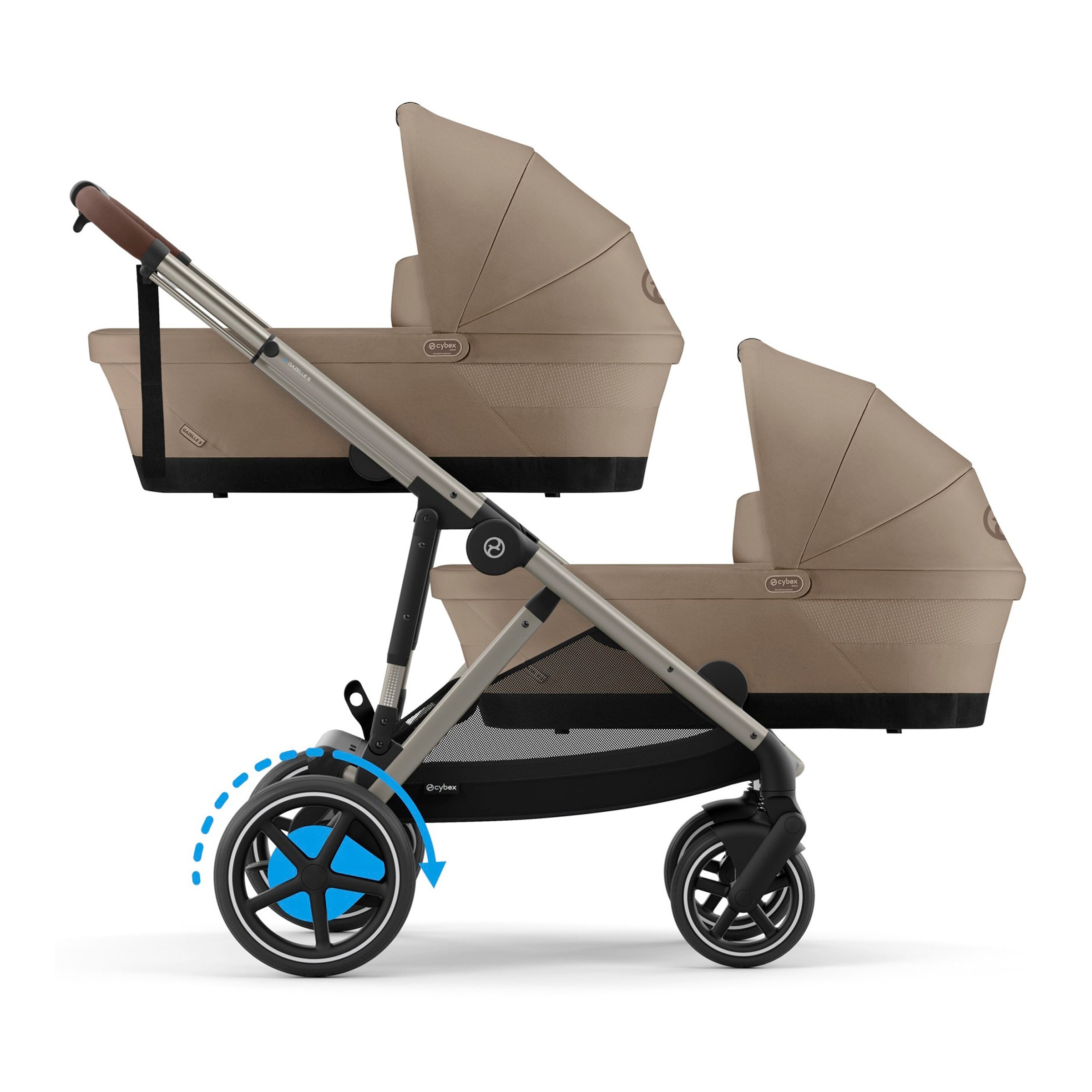 Cybex Gold Zwillings- und Kinderwagen Geschwisterwagen eGazelle S beige
