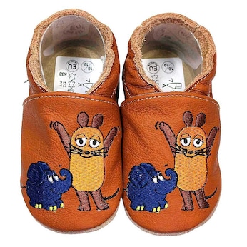 Krabbelschuhe Maus mit Elefant braun