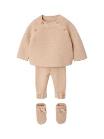 Baby Strick-Set: Pullover, Hose und Schühchen mit Schleifen