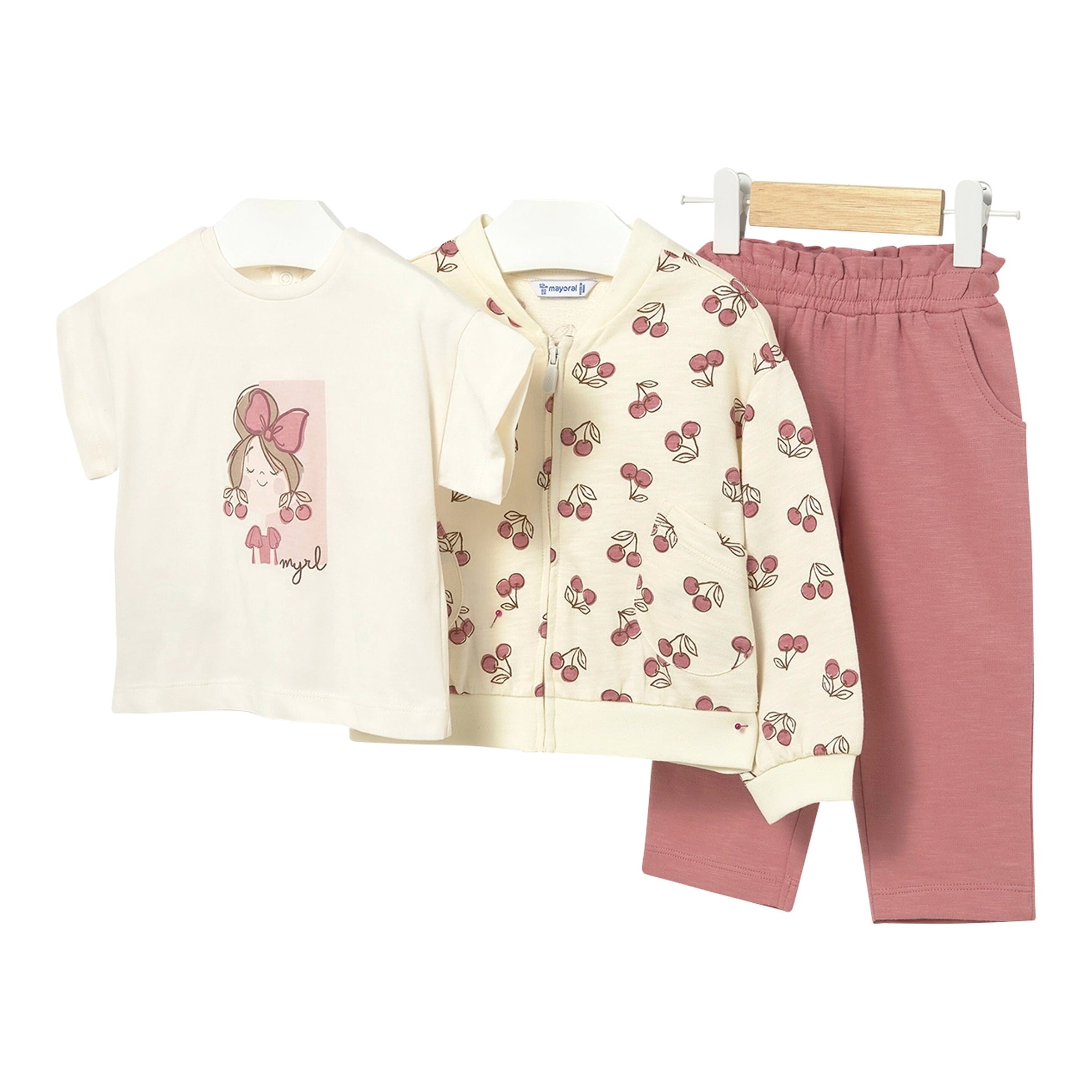 Mayoral Baby 3-tlg. Set T-Shirt, Sweatjacke und Jogginghose Kirschen