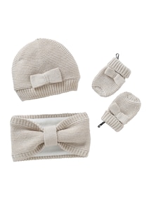 Mädchen Baby-Set: Mütze, Rundschal & Fäustlinge