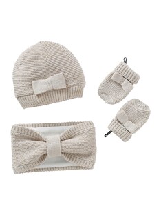 Mädchen Baby-Set: Mütze, Rundschal & Fäustlinge