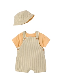 Baby-Set aus Latzshorts, T-Shirt und Wendehut, Geschenkbox