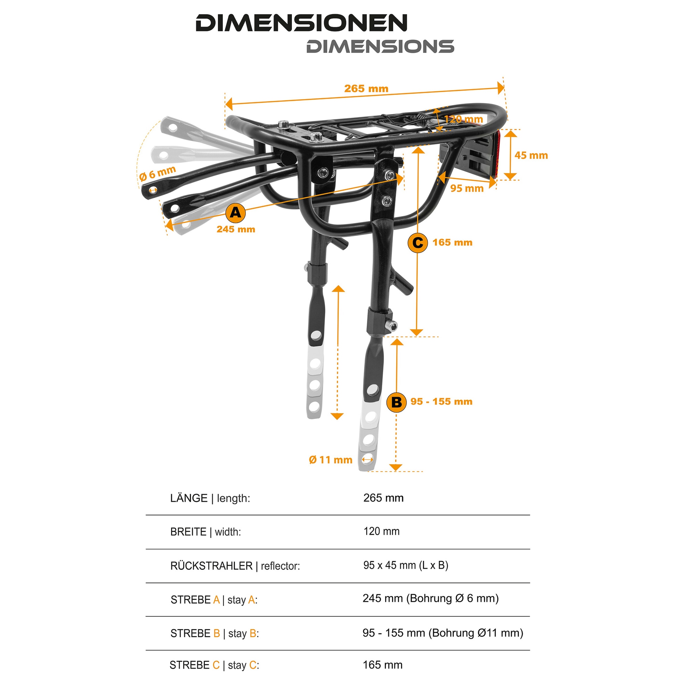 Gepäckträger Vario für Kinderfahrrad Universell 16+18 Zoll