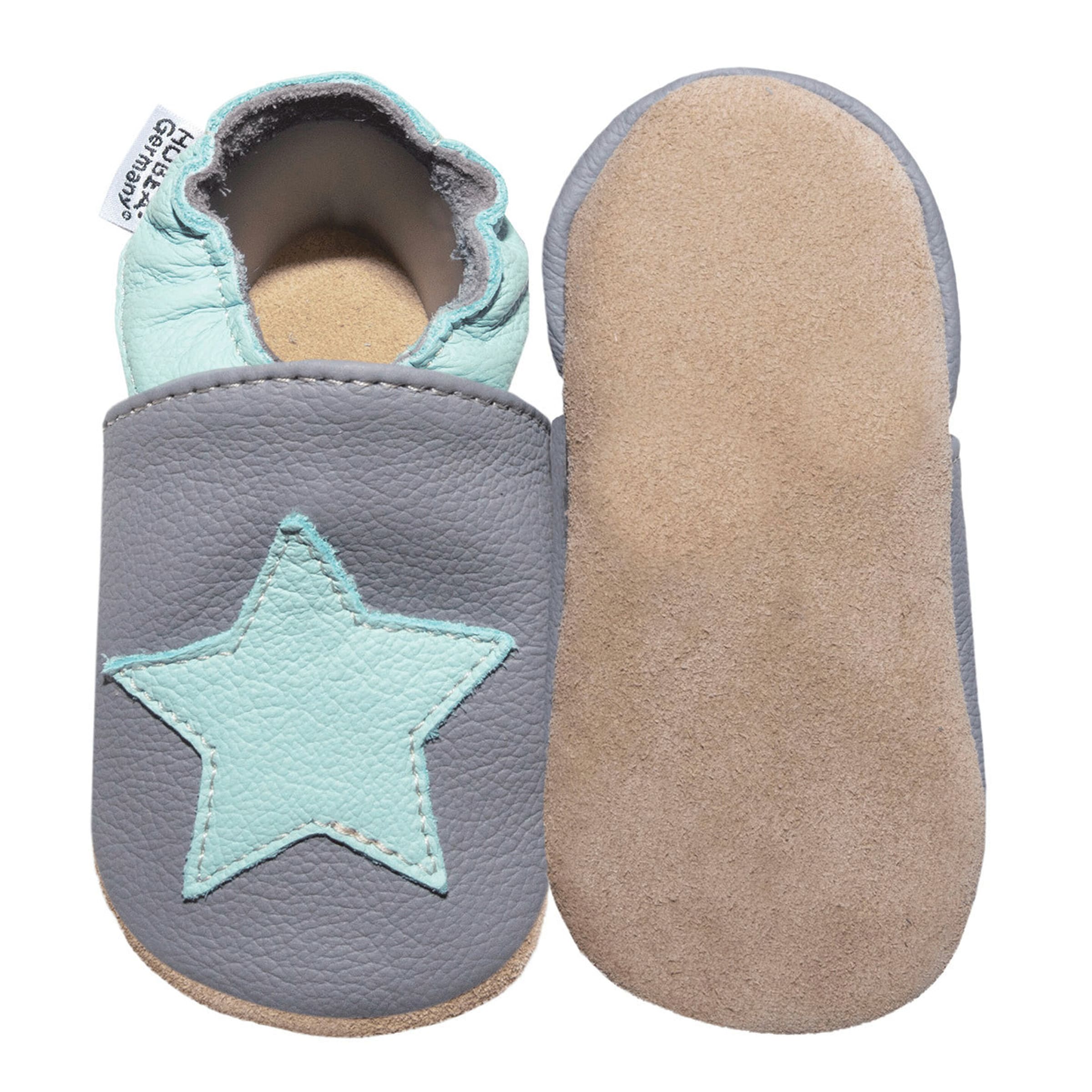 Hobea-Germany Krabbelschuhe dunkelgrau mit mint Stern