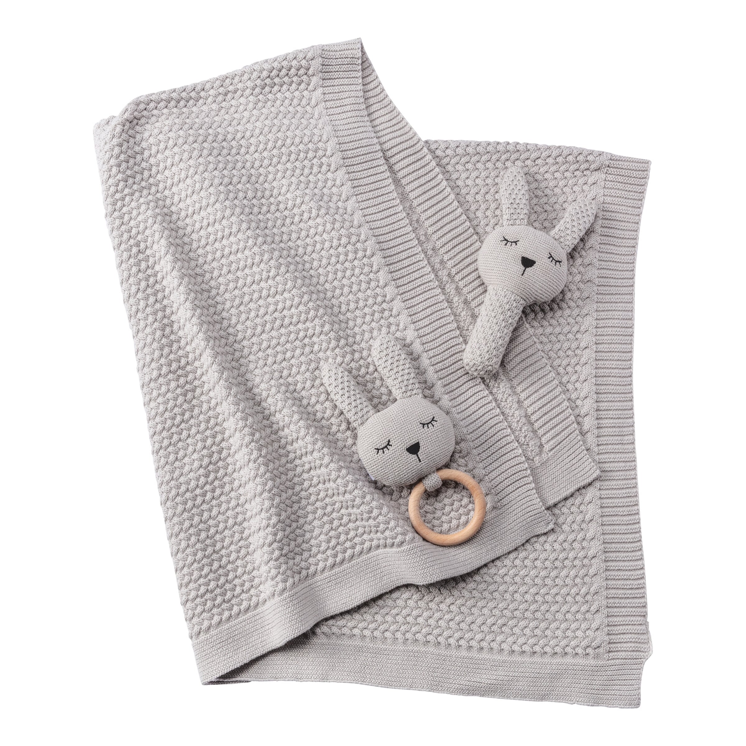 Bornino Home Babydecken-Set mit Häschen Greifling 80x100 cm