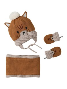 Baby-Set: Mütze, Rundschal & Fäustlinge, Tierdesign