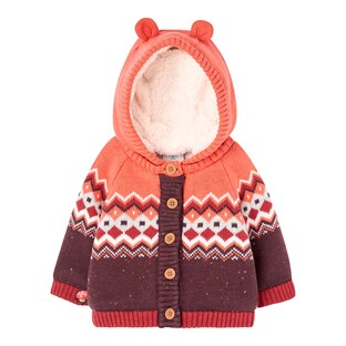 Strick-Plüschjacke mit Kapuze Jacquard