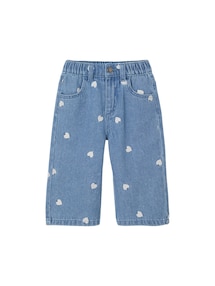 Weite Baby Jeans mit Herzstickereien, Dehnbund