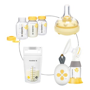 Bundle Elektrische Milchpumpe Solo inkl. 3er-Set Muttermilchflaschen, Sauger Calma und Muttermilchbeutel