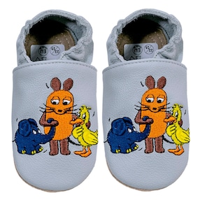 Kitaschuhe Maus, Elefant und Ente grau