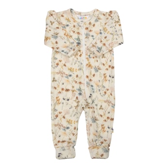 Combinaison en laine avec pieds rabattables fleurs