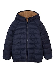 Jungen Wende-Steppjacke mit Teddyfleece, Recycling-Polyester-Wattierung