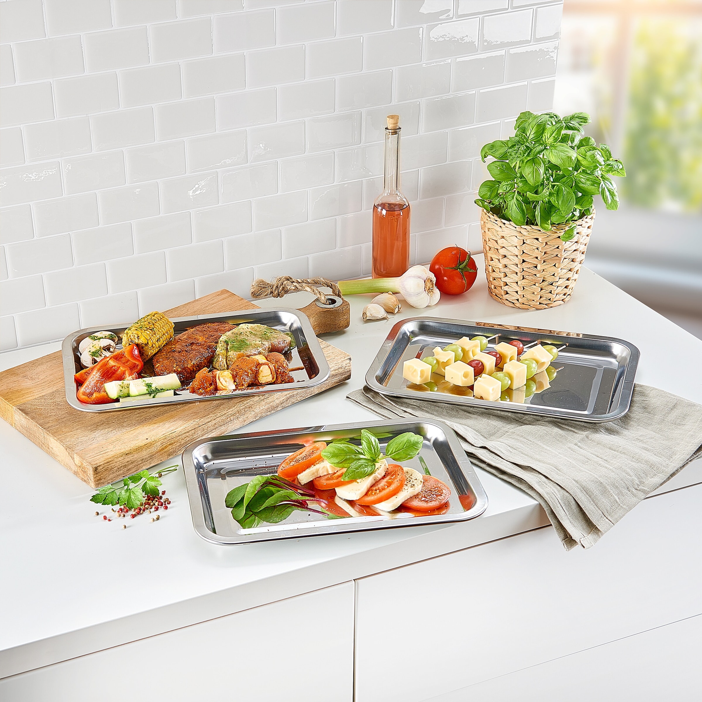 Edelstahl-Wannen-Set, 3 Stück