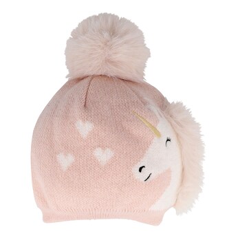 Winter-Strickmütze mit Bommel Einhorn