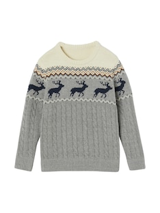 Jungen Jacquard-Pullover mit Zopfmuster Oeko-Tex