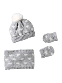 Set Baby Mädchen mit Herzen: Mütze, Rundschal und Fäustlinge