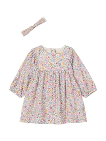 Mädchen Baby-Set mit Blumen: Kleid & Haarband