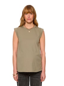 Ärmelloses T-Shirt mit goldenen Knöpfen für Schwangerschaft und Stillzeit, Bio-Baumwolle