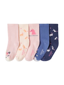 5er-Pack Mädchen Socken mit Einhorn und Herzen