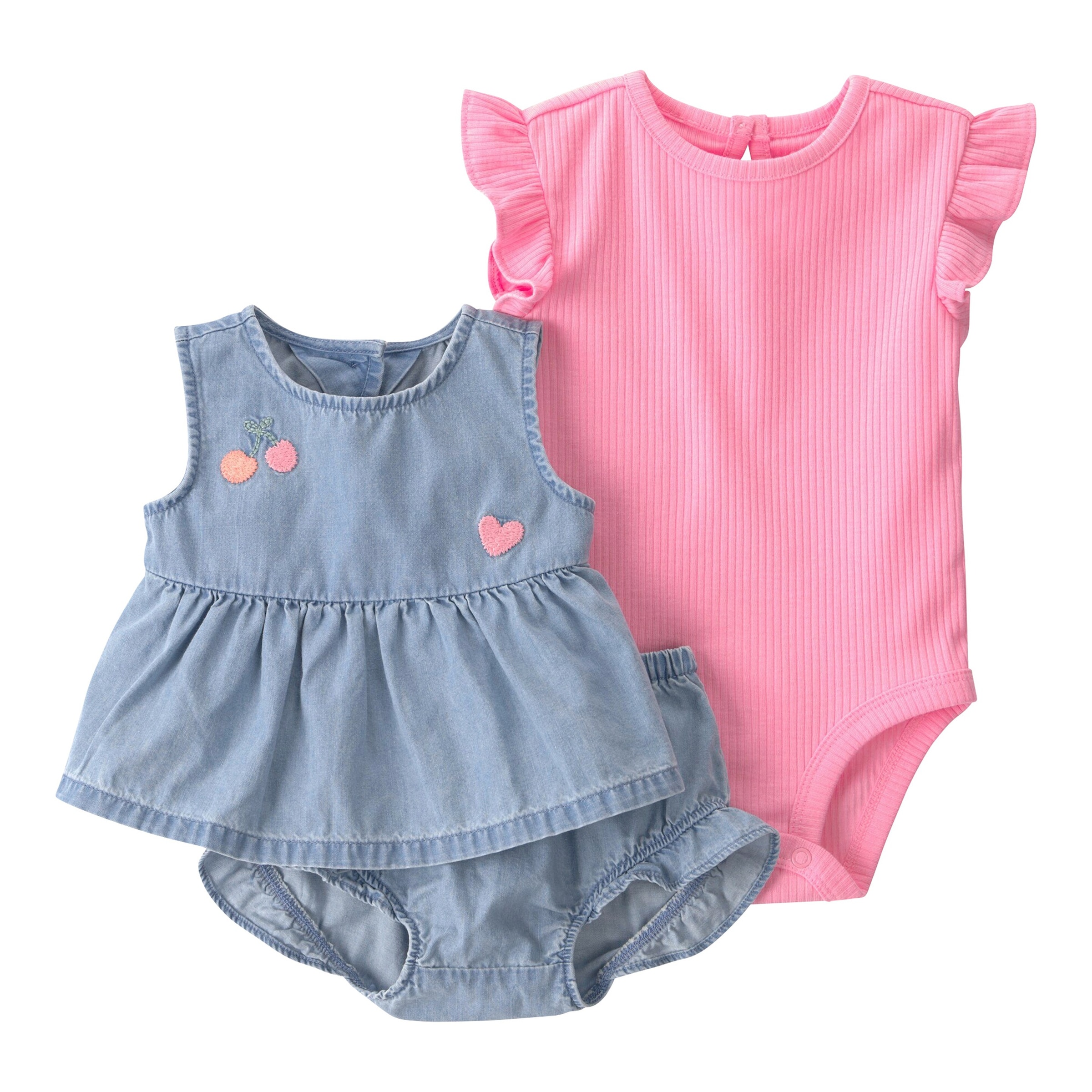 Carter's 3.-tlg. Set Body Flügelarm Rippqualität, Chambray-Kleid ohne Arm und -Shorts