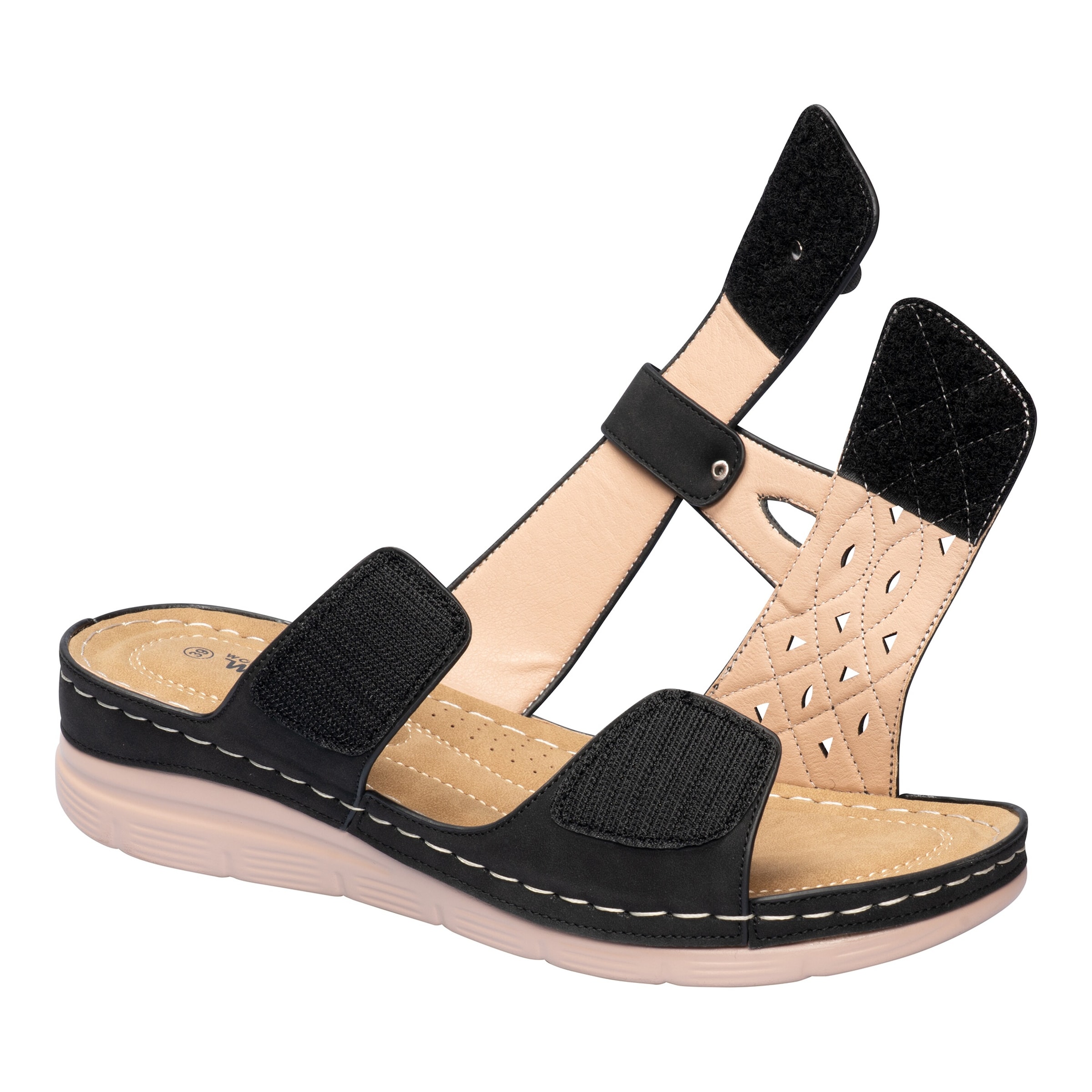 wonderwalk Komfort-Klettpantolette „Paula“, Größe: 42, schwarz