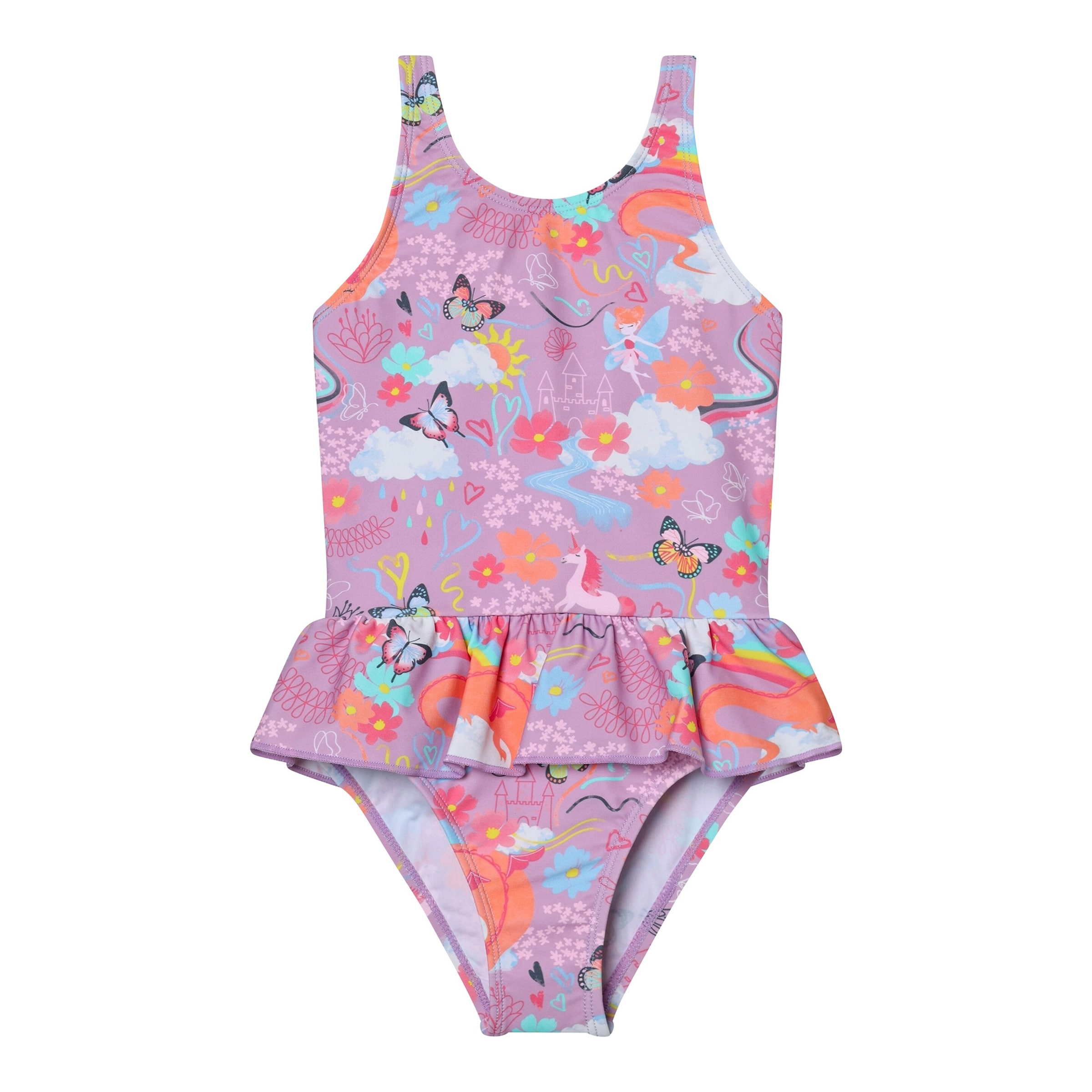 Colorkids Badeanzug Rüschen Einhorn Blumen