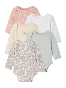 Bio-Kollektion: 5er-Pack Baby Schlupfbodys mit Blumen
