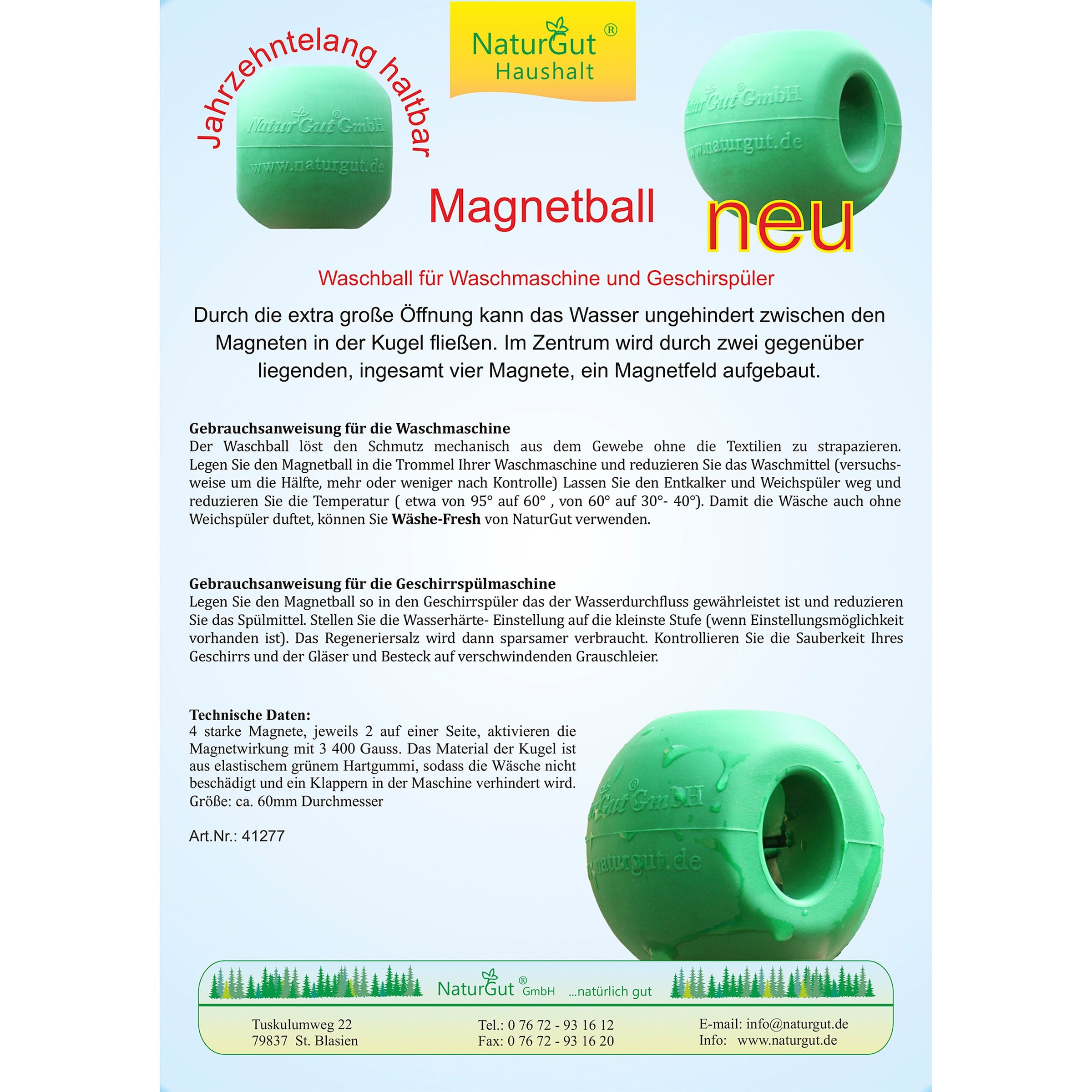 NaturGut Magnet-Waschball, grün