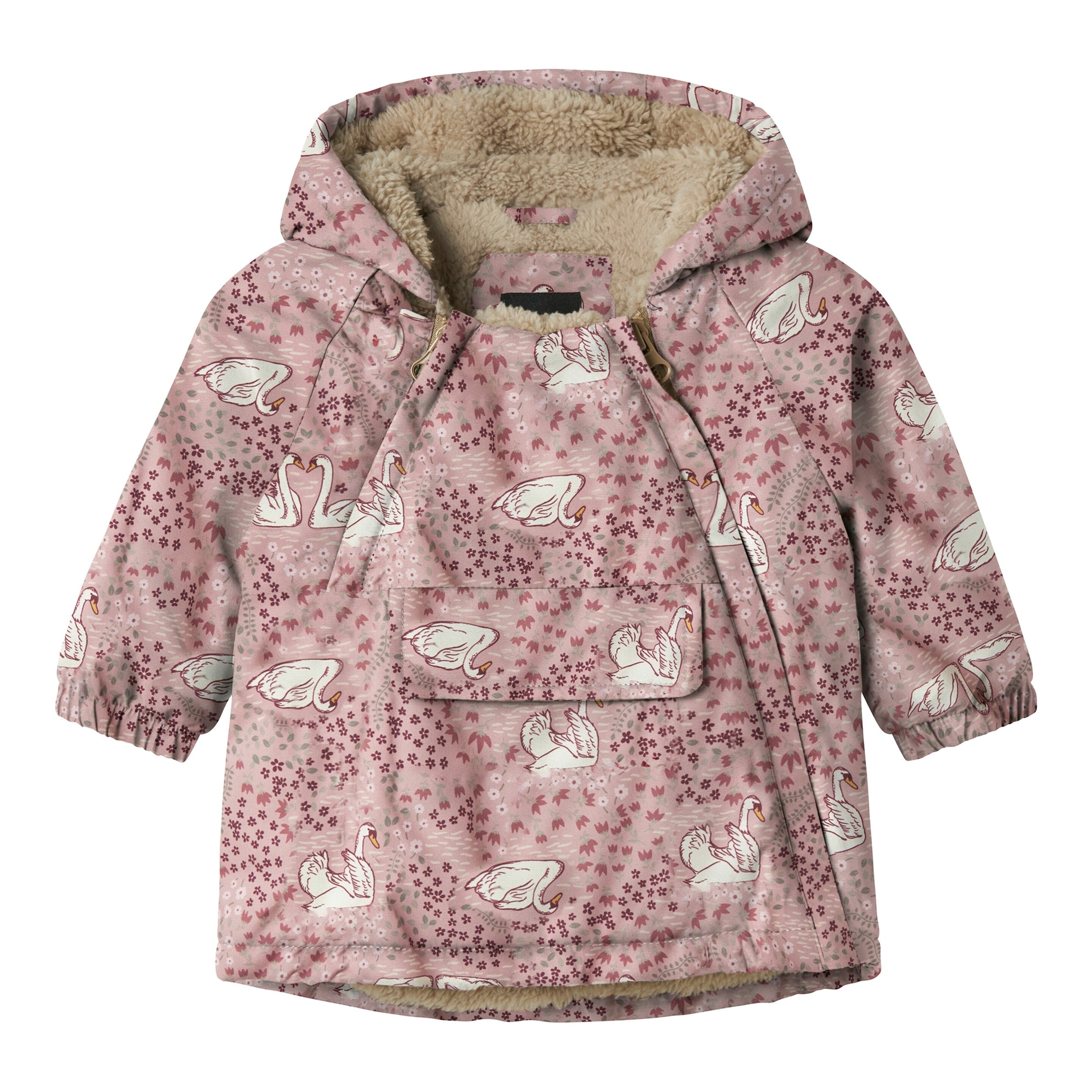 Name It Winterjacke mit Kapuze Plüschfutter Schwäne