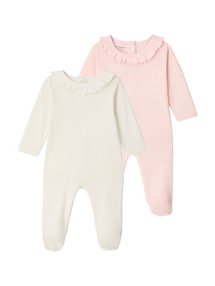 2er-Pack Baby Strampler mit Volantkragen, Bio-Baumwolle